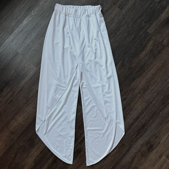 Women’s Loose Split Hem Yoga Pants High Waist Wide Leg Beach White XS - Picture 8 of 9